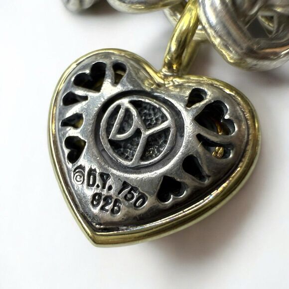 David Yurman Estate Sterling & 18k Paperclip Heart Size 7 Inch Bracelet - Picture 8 of 8